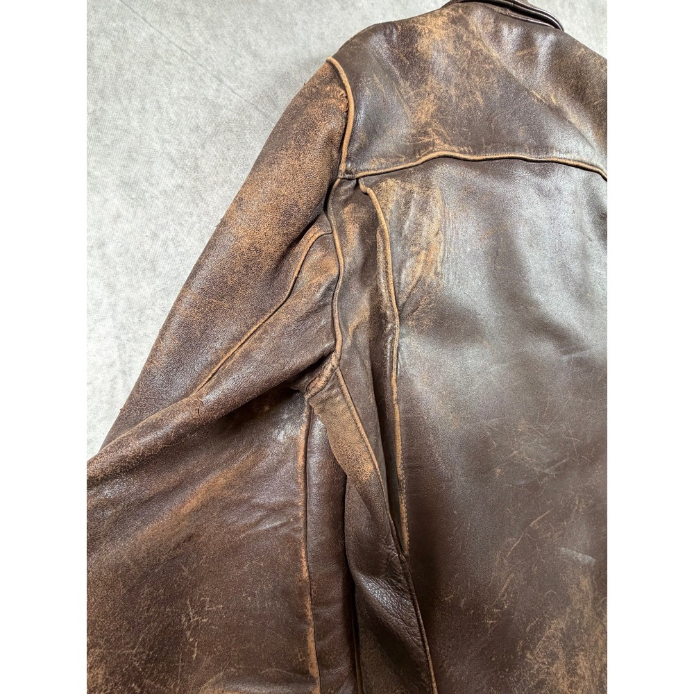 Unbranded Vintage Brown Leather Jacket Blanket Lined CHIC Ring Pull Zipper - Picture 5 of 16